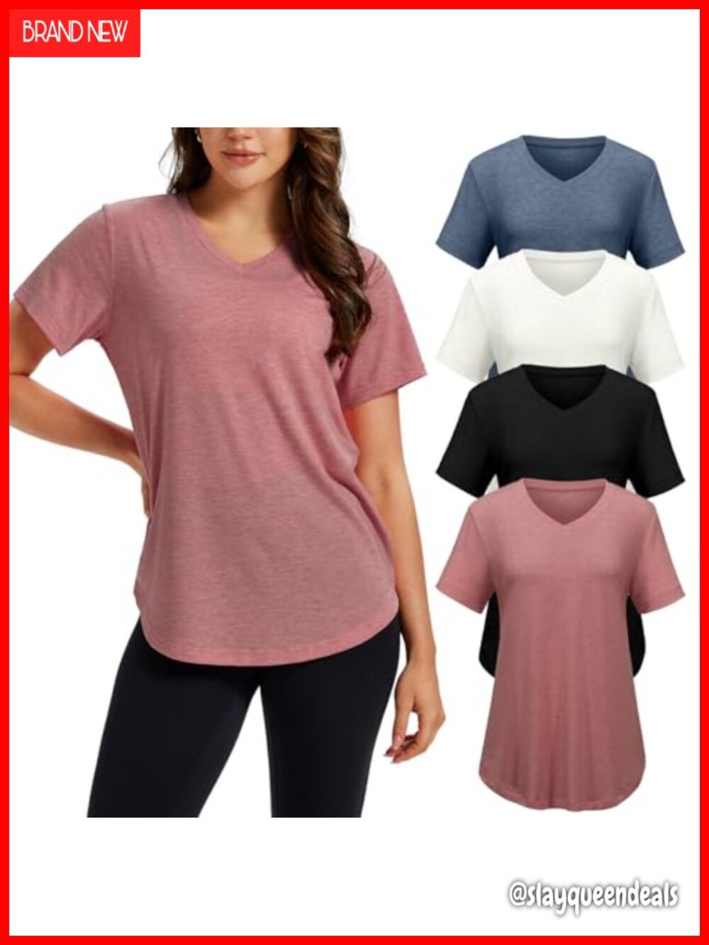 Women's V-Neck Short Sleeve T-Shirts 4 Pack Loose Fit Summer Tops Plus Size